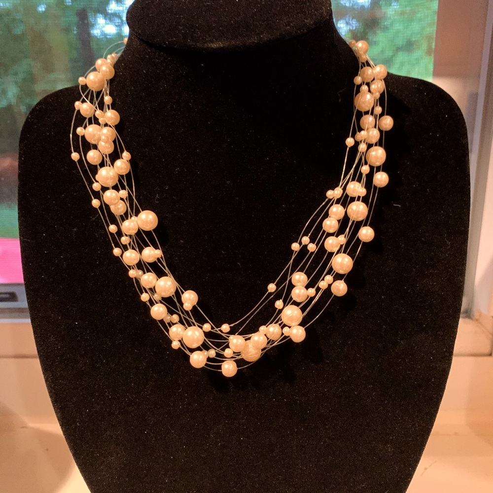 Faux pearl necklace multi-string